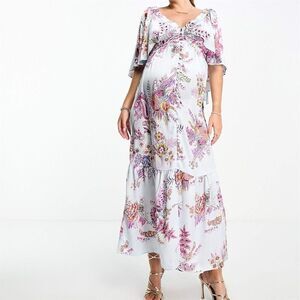 ASOS DESIGN Maternity Maxi Dress Purple Paisley V-Neck Formal Size M